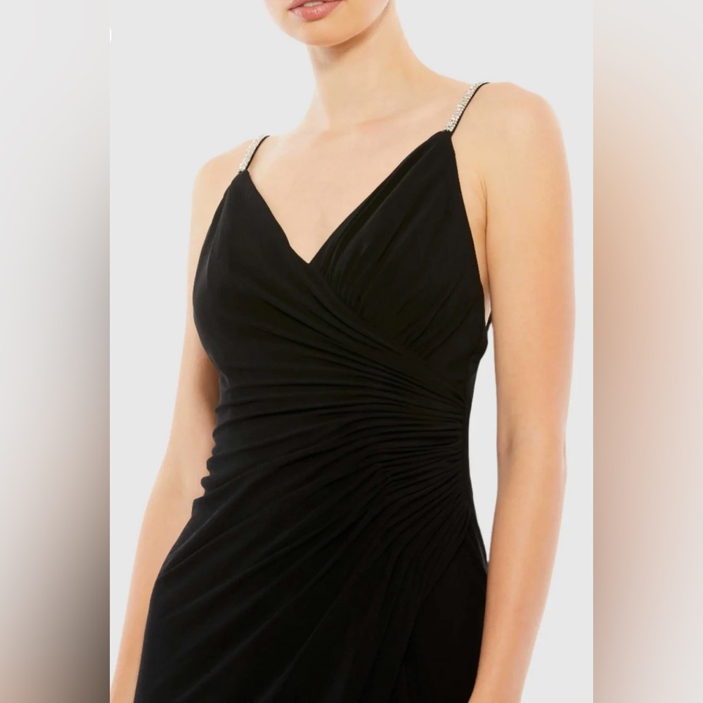 NWT IEENA FOR MAC DUGGAL SZ 2 BLACK Faux Wrap With Open Wrap Dress ##26695 - Picture 4 of 11